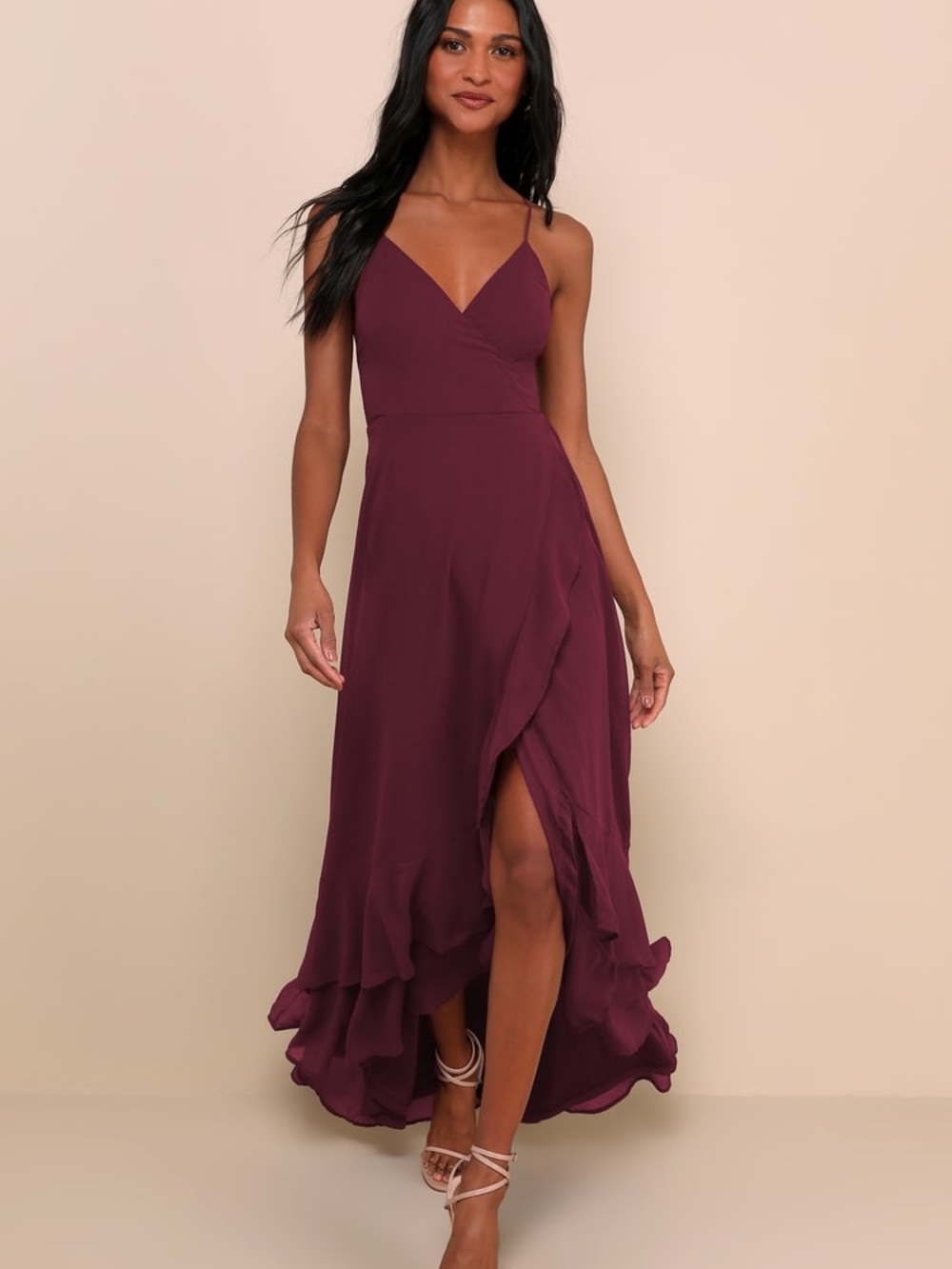 Lulu's Plum High-Low Wrap Maxi Dress